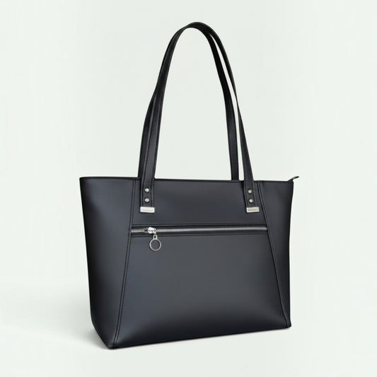 Schneckenschmiede Everyday Shopper Handtasche in Schwarz mit Reißverschluss und stabilen Henkeln aus Kunstleder
